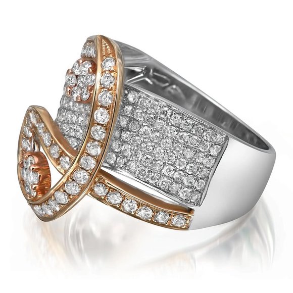 1.53Cttw Two Tone Prong Set Round Diamond Ladies Band Ring 14K Gold Size 7.5 - Picture 4 of 5